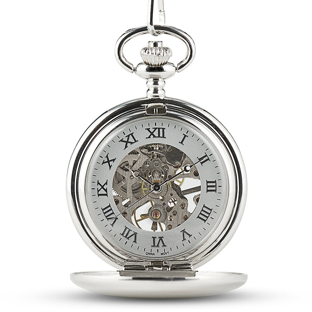 Personalized Silver Mechanical Pocket Watch & Fob - Modern Groomsman - Vispro Designs