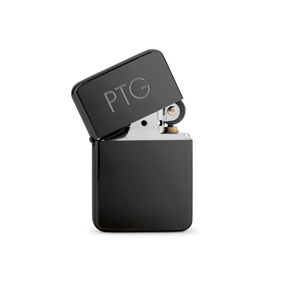 Custom Gunmetal Black Windproof Lighter - Traditional Monogram Engraving - Vispro Designs