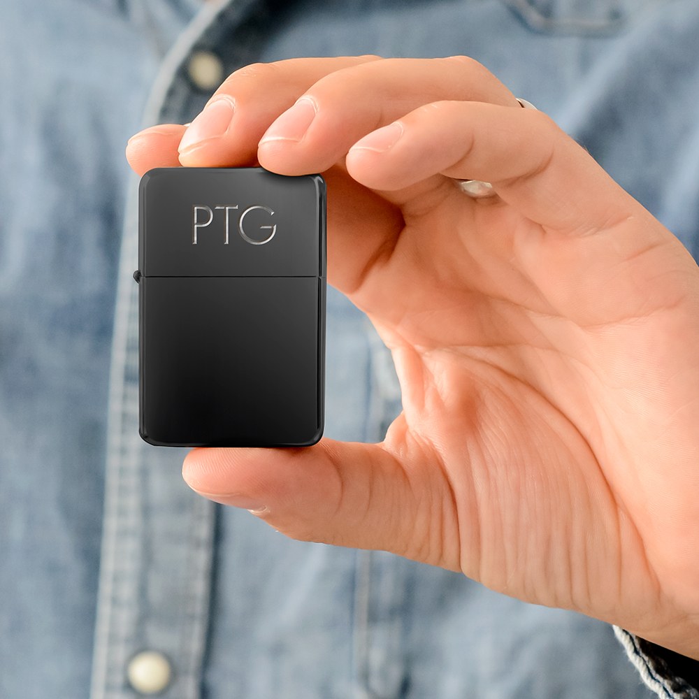 Custom Gunmetal Black Windproof Lighter - Traditional Monogram Engraving - Vispro Designs