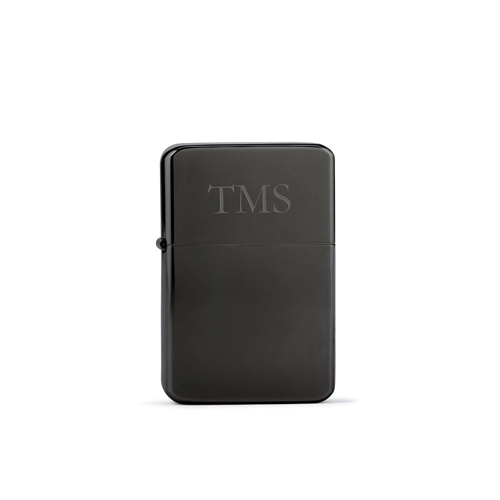 Custom Gunmetal Black Windproof Lighter - Traditional Monogram Engraving - Vispro Designs
