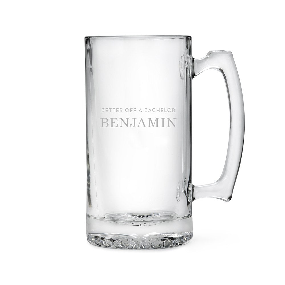 Personalized Large Glass Beer Mug – Better Off Bachelor Engraving - Vispro Designs