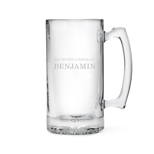 Personalized Large Glass Beer Mug – Better Off Bachelor Engraving - Vispro Designs