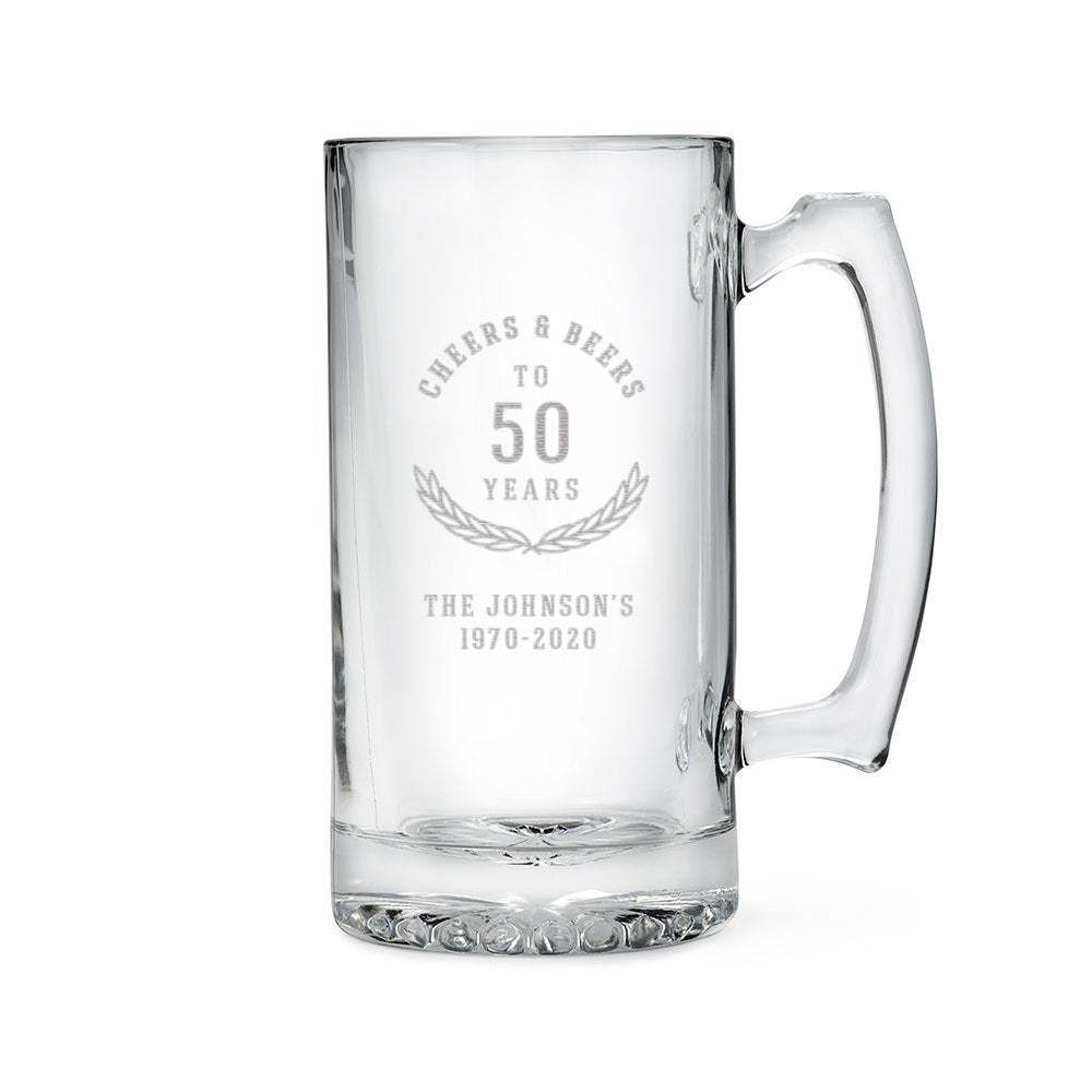 Personalized Large Glass Beer Mug – Cheers And Beers Engraving - Vispro Designs