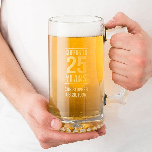 Personalized Large Glass Beer Mug – Cheers To The Years Engraving - Vispro Designs