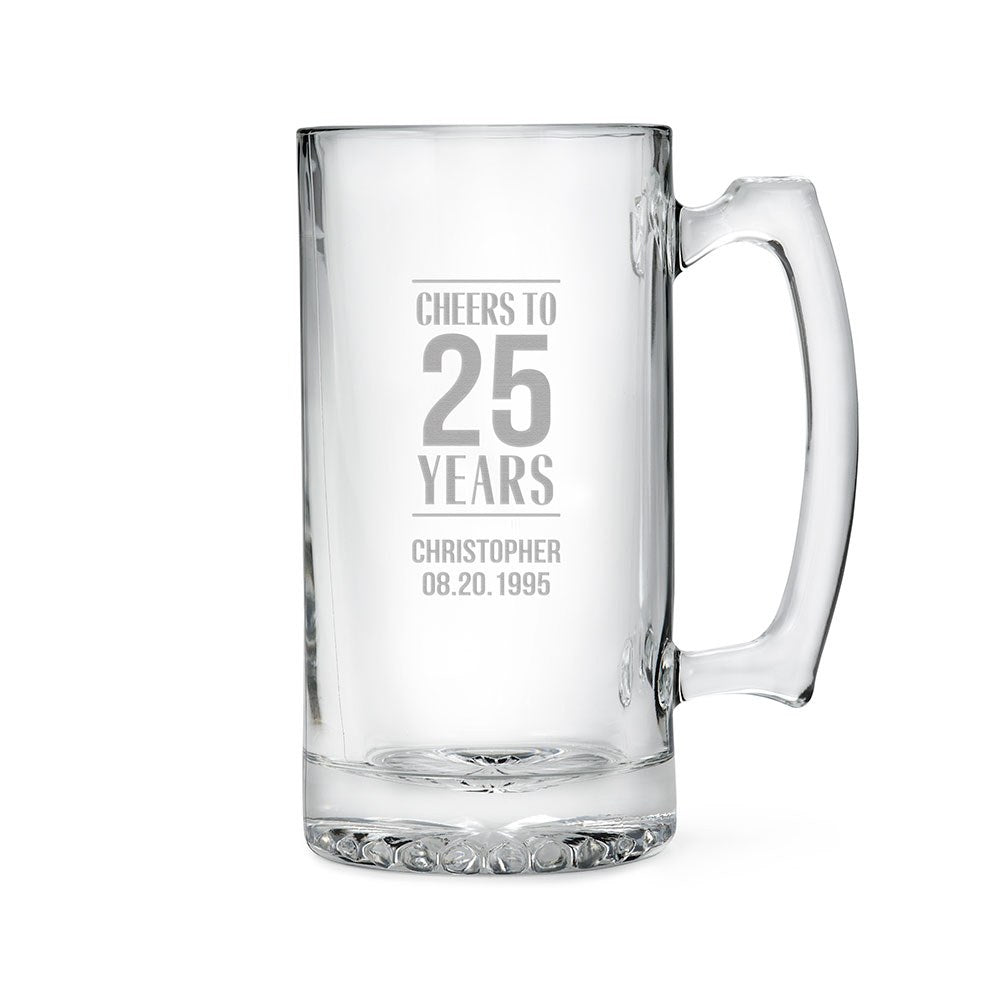 Personalized Large Glass Beer Mug – Cheers To The Years Engraving - Vispro Designs