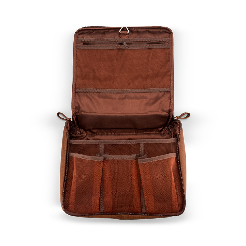 Personalized Men’s Hanging Travel Toiletry Bag - Light Brown Canvas - Vispro Designs