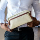 Personalized Men’s Dual Compartment Travel Toiletry Bag - Light Brown Canvas - Vispro Designs