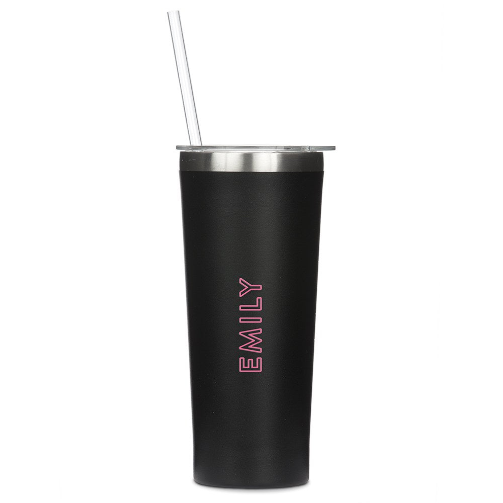 Personalized Black Stainless Steel Drink Tumbler - Line Monogram Print - Vispro Designs