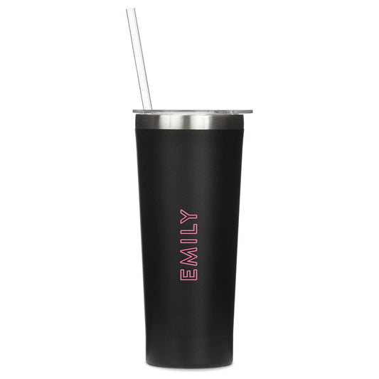 Personalized Black Stainless Steel Drink Tumbler - Line Monogram Print - Vispro Designs