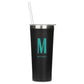 Personalized Black Stainless Steel Drink Tumbler - Sans Serif Monogram Print - Vispro Designs