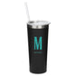 Personalized Black Stainless Steel Drink Tumbler - Sans Serif Monogram Print - Vispro Designs