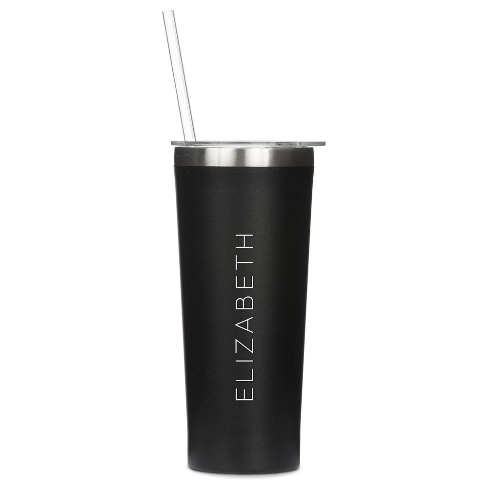 Personalized Black Stainless Steel Drink Tumbler - Contemprary Vertical Print - Vispro Designs