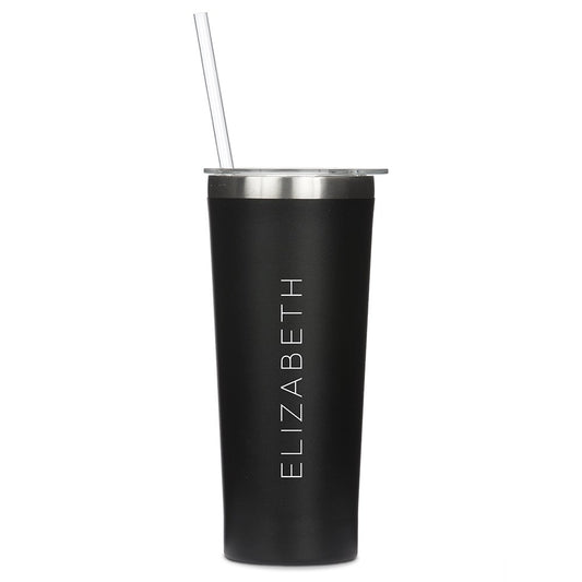 Personalized Black Stainless Steel Drink Tumbler - Contemprary Vertical Print - Vispro Designs