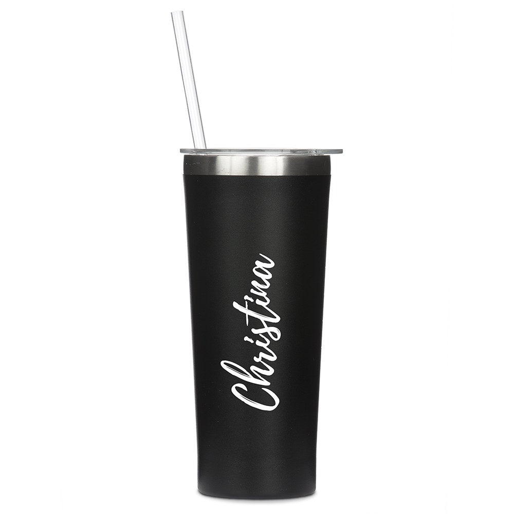 Personalized Black Stainless Steel Drink Tumbler - Calligraphy Print - Vispro Designs
