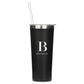 Personalized Black Stainless Steel Drink Tumbler - Modern Serif Monogram Print - Vispro Designs