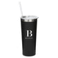 Personalized Black Stainless Steel Drink Tumbler - Modern Serif Monogram Print - Vispro Designs
