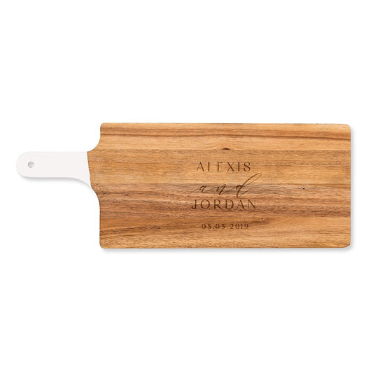 Personalized Wooden Cutting & Serving Board With White Handle - Modern Couple - Vispro Designs