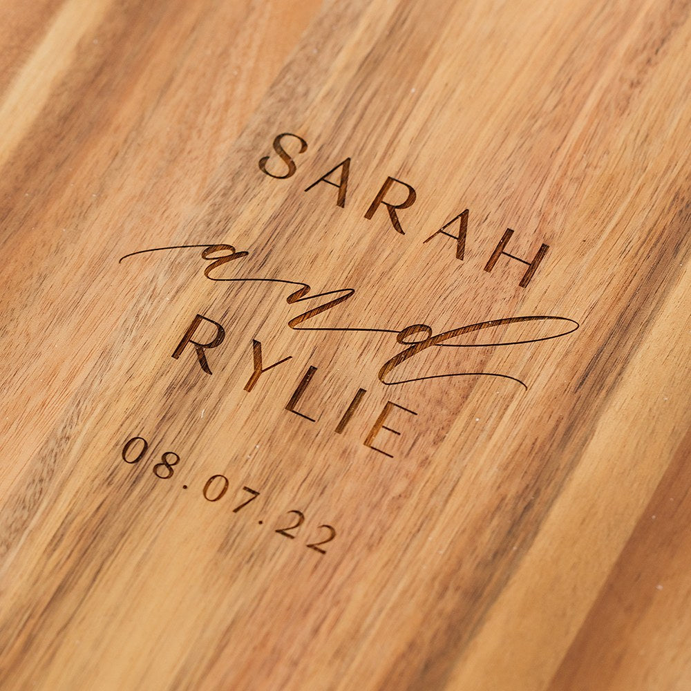 Personalized Wooden Cutting & Serving Board With White Handle - Modern Couple - Vispro Designs