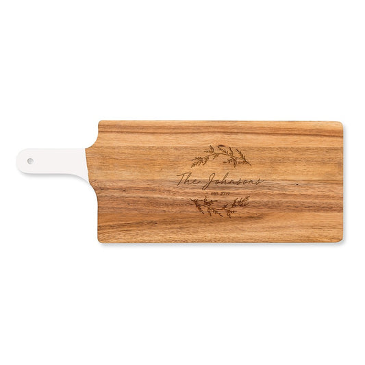 Personalized Wooden Cutting & Serving Board With White Handle - Signature Script - Vispro Designs