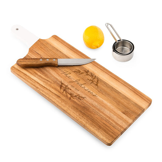 Personalized Wooden Cutting & Serving Board With White Handle - Signature Script - Vispro Designs