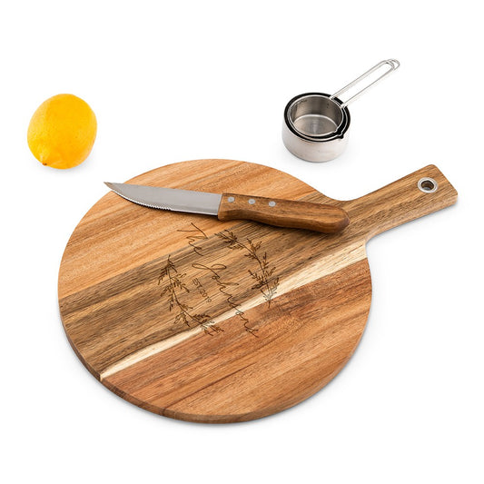 Personalized Wooden Round Cutting & Serving Board With Handle - Signature Script - Vispro Designs