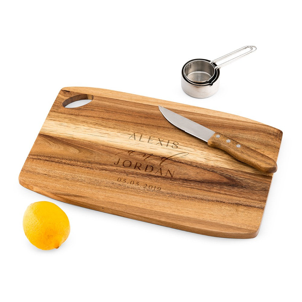 Personalized Wooden Rounded Rectangle Cutting & Serving Board - Modern Couple - Vispro Designs