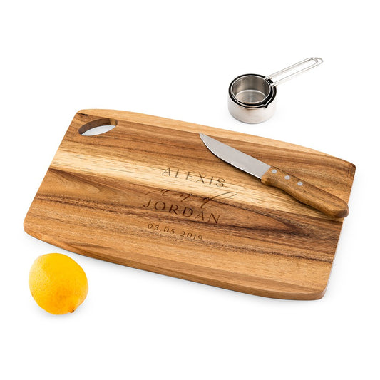 Personalized Wooden Rounded Rectangle Cutting & Serving Board - Modern Couple - Vispro Designs
