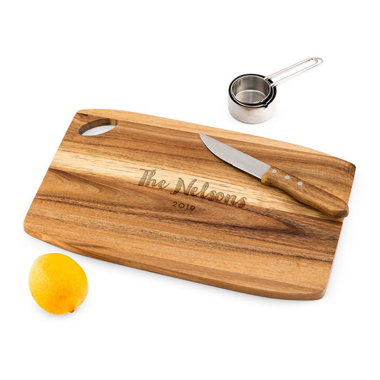 Personalized Wooden Rounded Rectangle Cutting & Serving Board - Retro Script - Vispro Designs