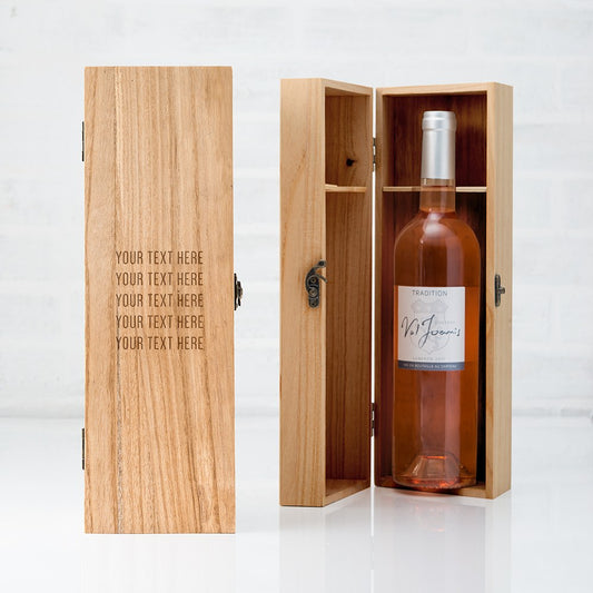Custom Engraved Wooden Wine Gift Box With Lid - Custom Text - Vispro Designs