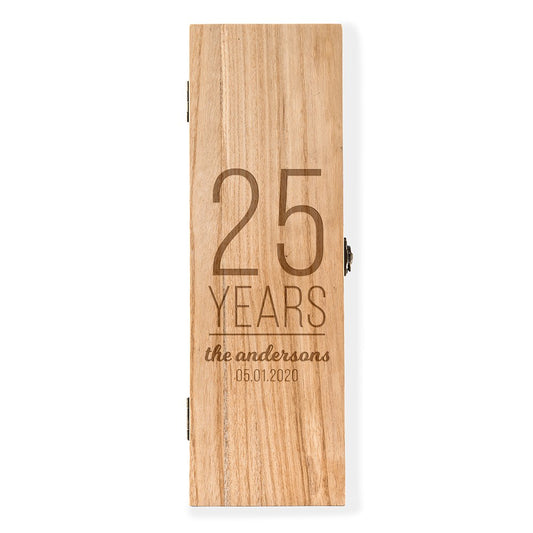 Custom Engraved Wooden Wine Gift Box With Lid - Happy Anniversary - Vispro Designs