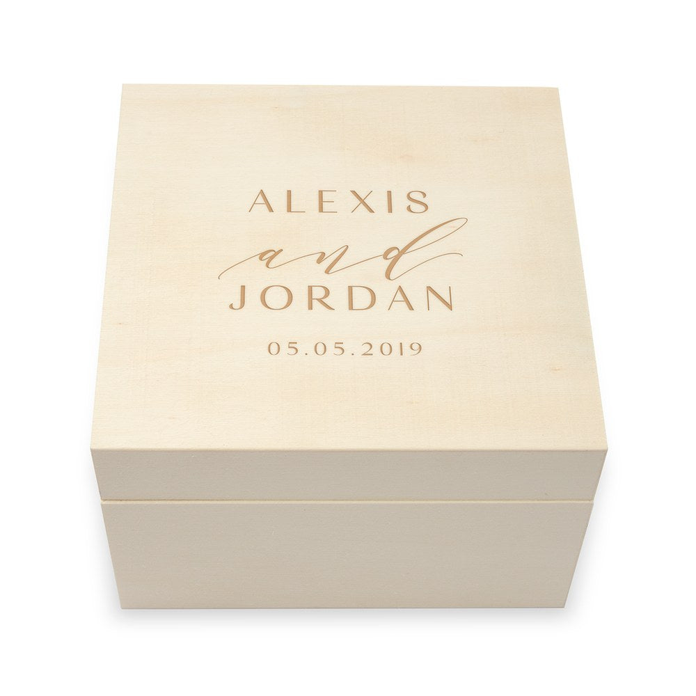 Personalized Wooden Keepsake Gift Box - Modern Couple Etching - Vispro Designs
