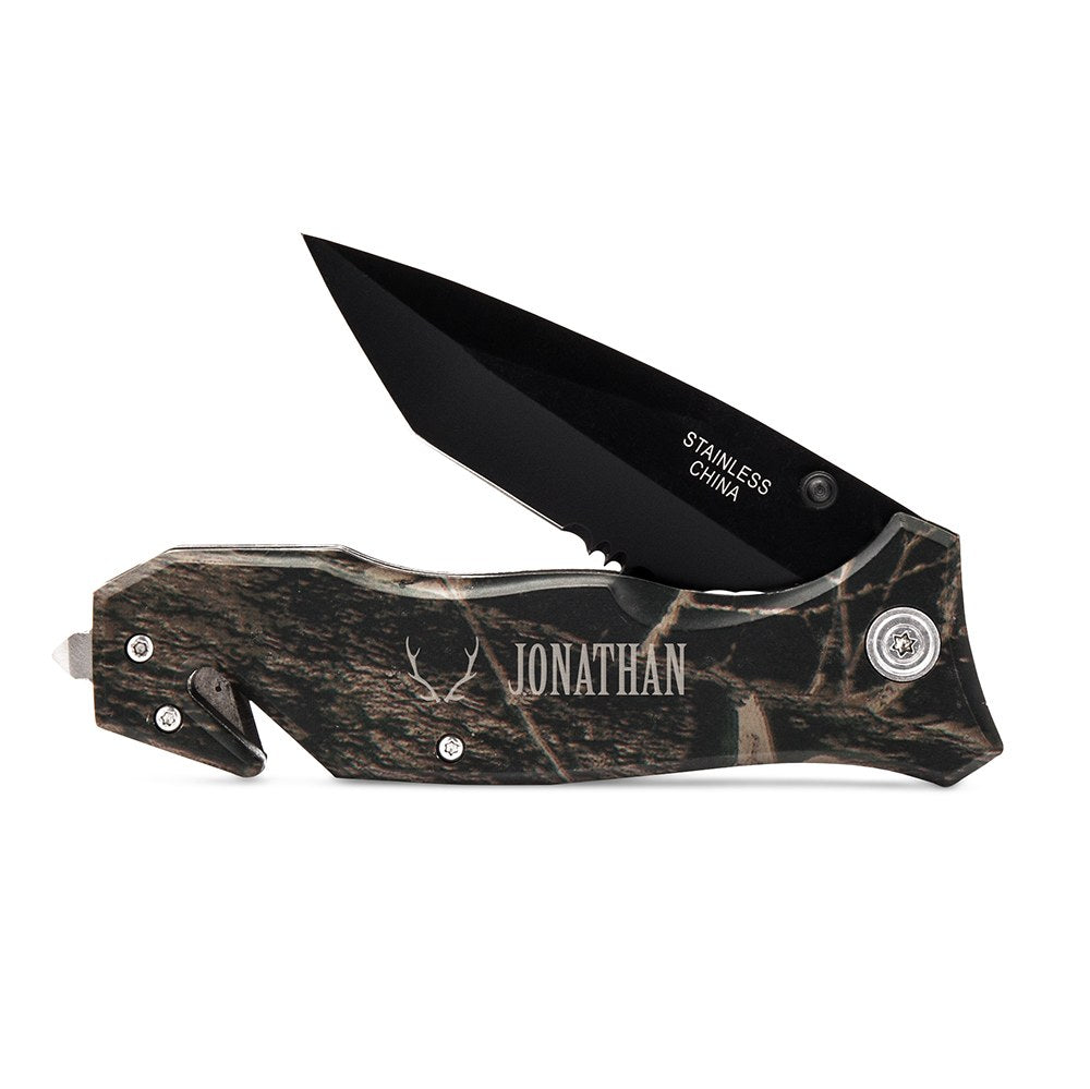 Personalized Camouflage Pocket Knife - Antler Motif - Vispro Designs