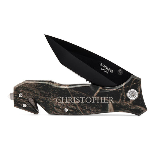 Personalized Camouflage Pocket Knife - Serif Font - Vispro Designs