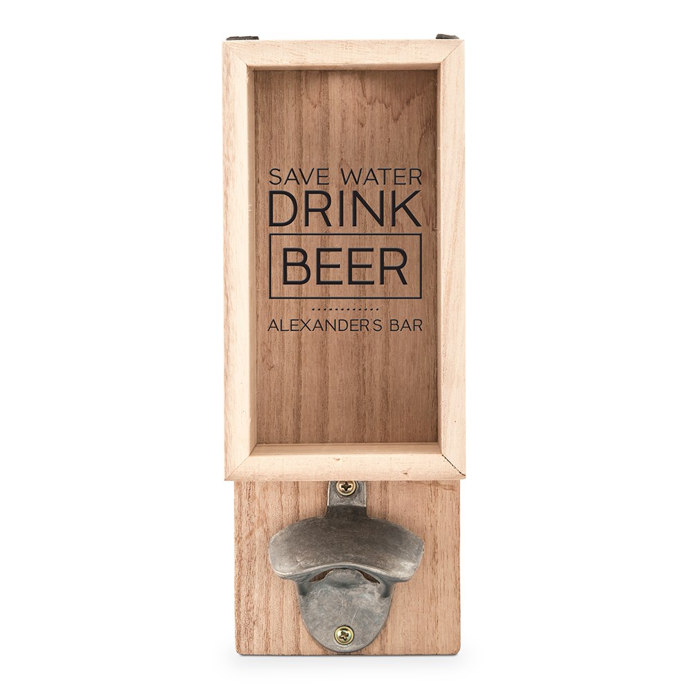 Personalized Wall Mounted Bottle Opener & Bottle Cap Holder - Drink Beer - Vispro Designs