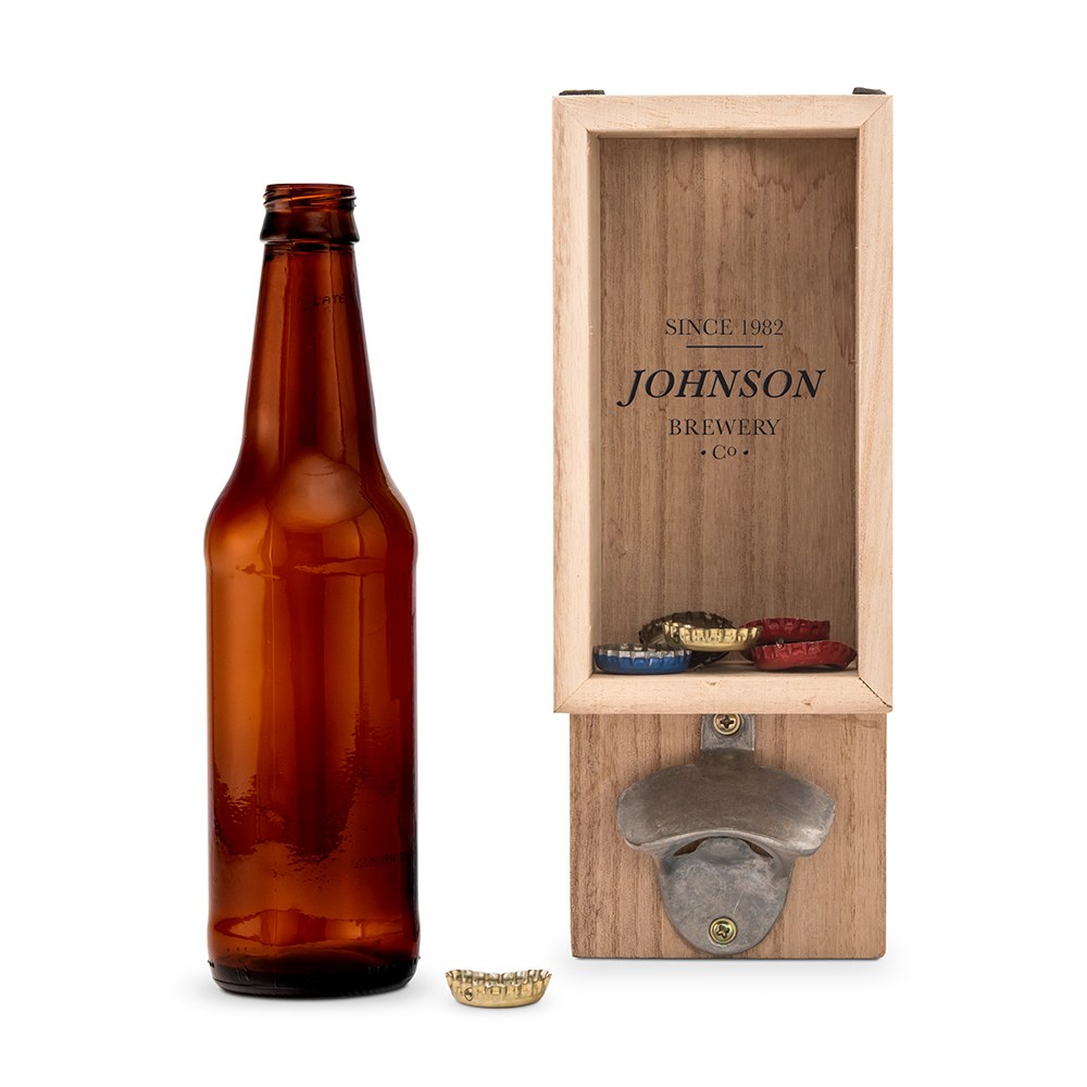 Personalized Wall Mounted Bottle Opener & Bottle Cap Holder - Brewery Co - Vispro Designs