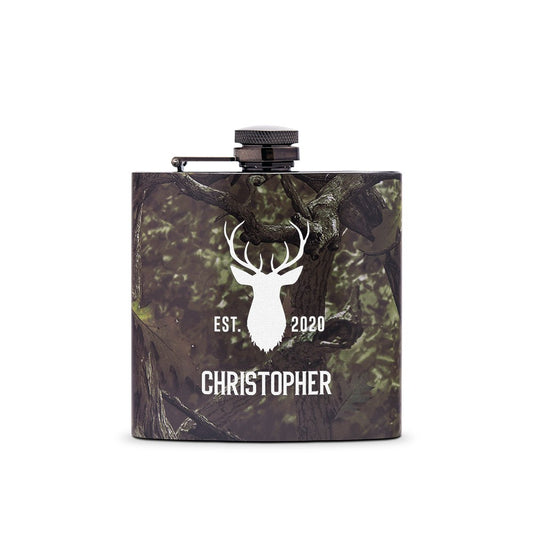 Personalized Camo Hip Flask Wedding Gift - Deer - Vispro Designs