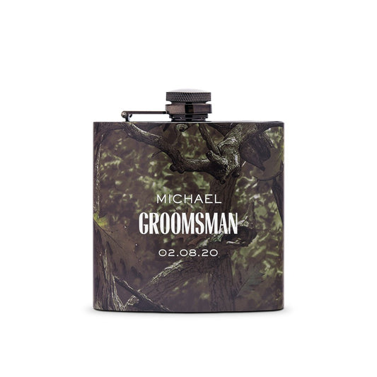 Personalized Camo Hip Flask Wedding Gift - Modern Groomsman - Vispro Designs