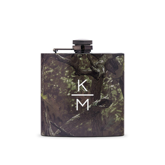 Personalized Camo Hip Flask Wedding Gift - Stacked Monogram - Vispro Designs