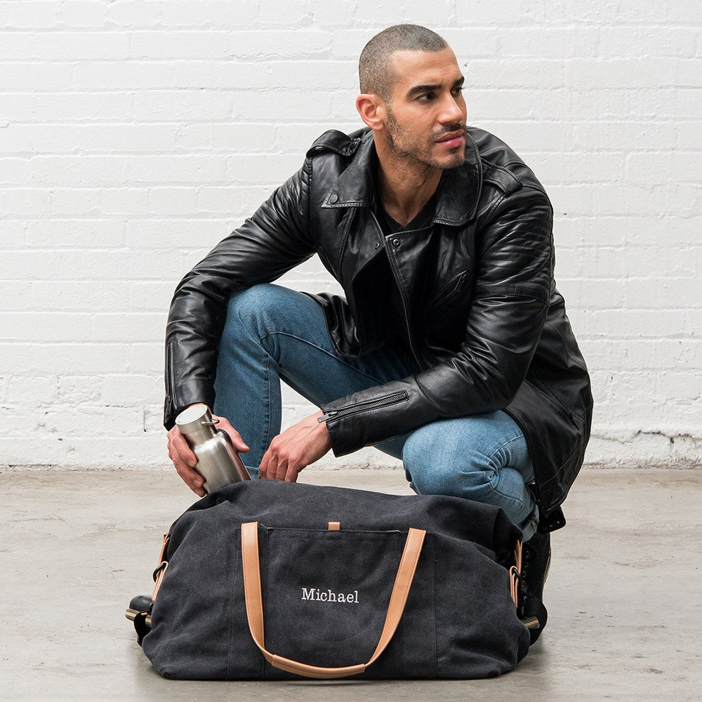 Large Personalized Canvas Travel Duffle Bag - Black - Vispro Designs