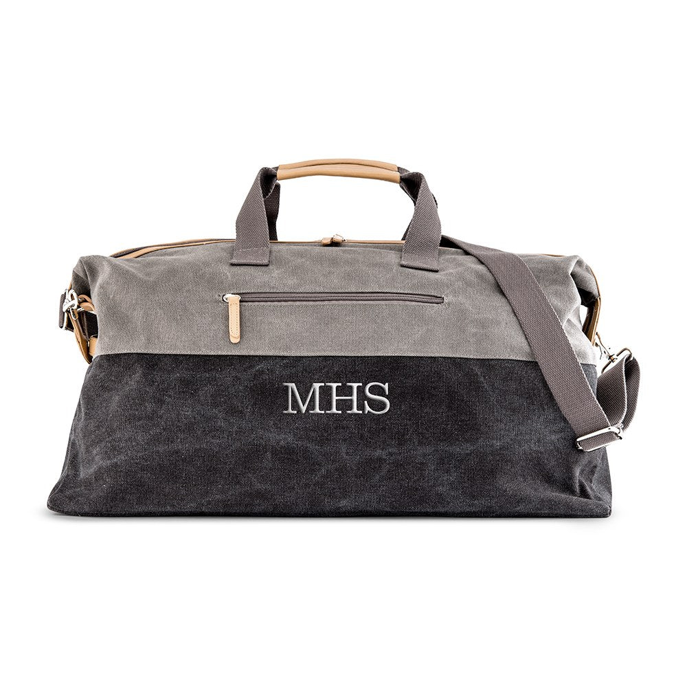 Large Personalized Canvas Travel Duffle Bag - Black & Gray - Vispro Designs
