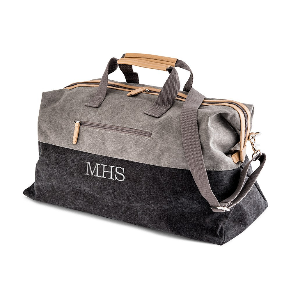 Large Personalized Canvas Travel Duffle Bag - Black & Gray - Vispro Designs