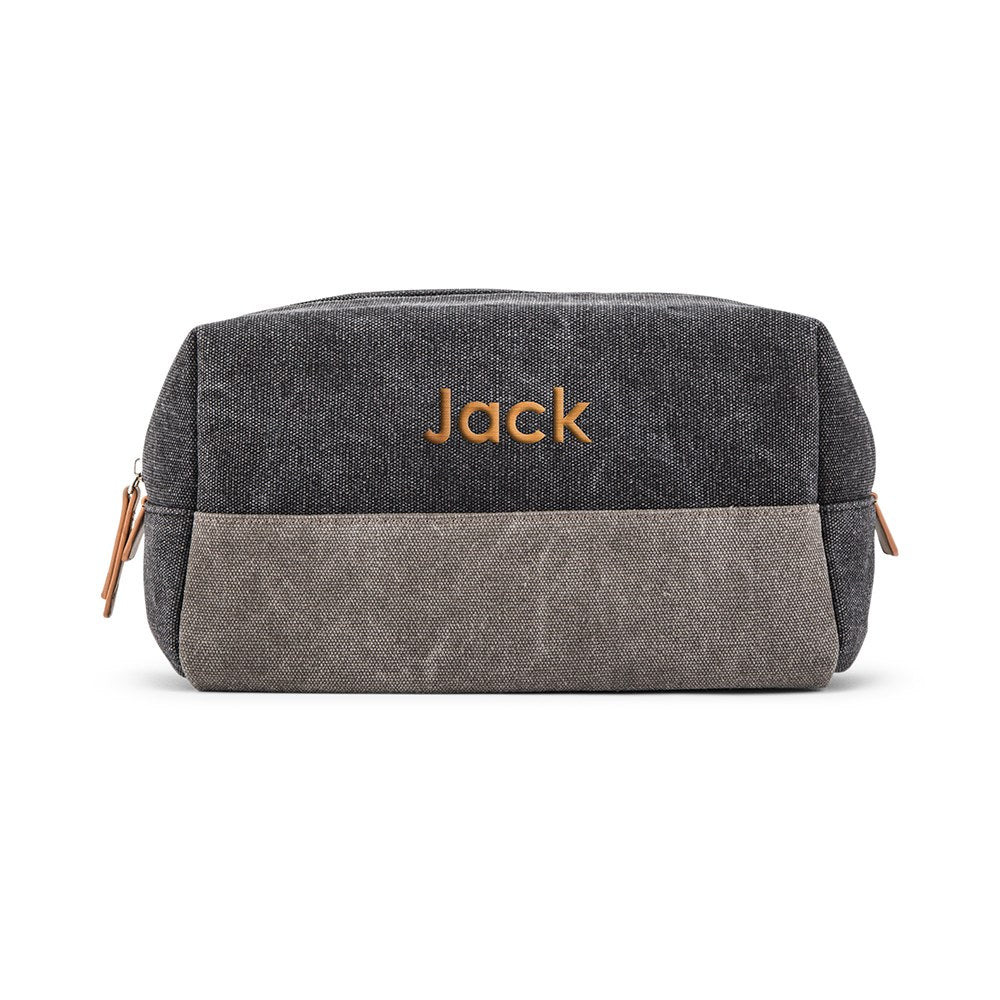 Personalized Men's Travel Toiletry Bag - Black & Gray Canvas - Vispro Designs