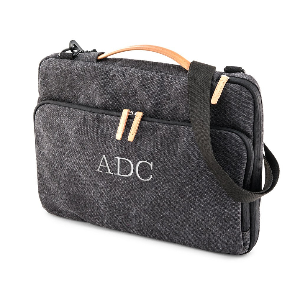 Personalized 17" Canvas Laptop Bag With Cross Strap - Black - Vispro Designs