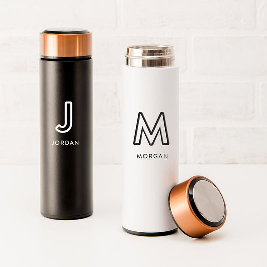 Personalized Stainless Steel Cylinder Travel Bottle - Line Initial - Vispro Designs