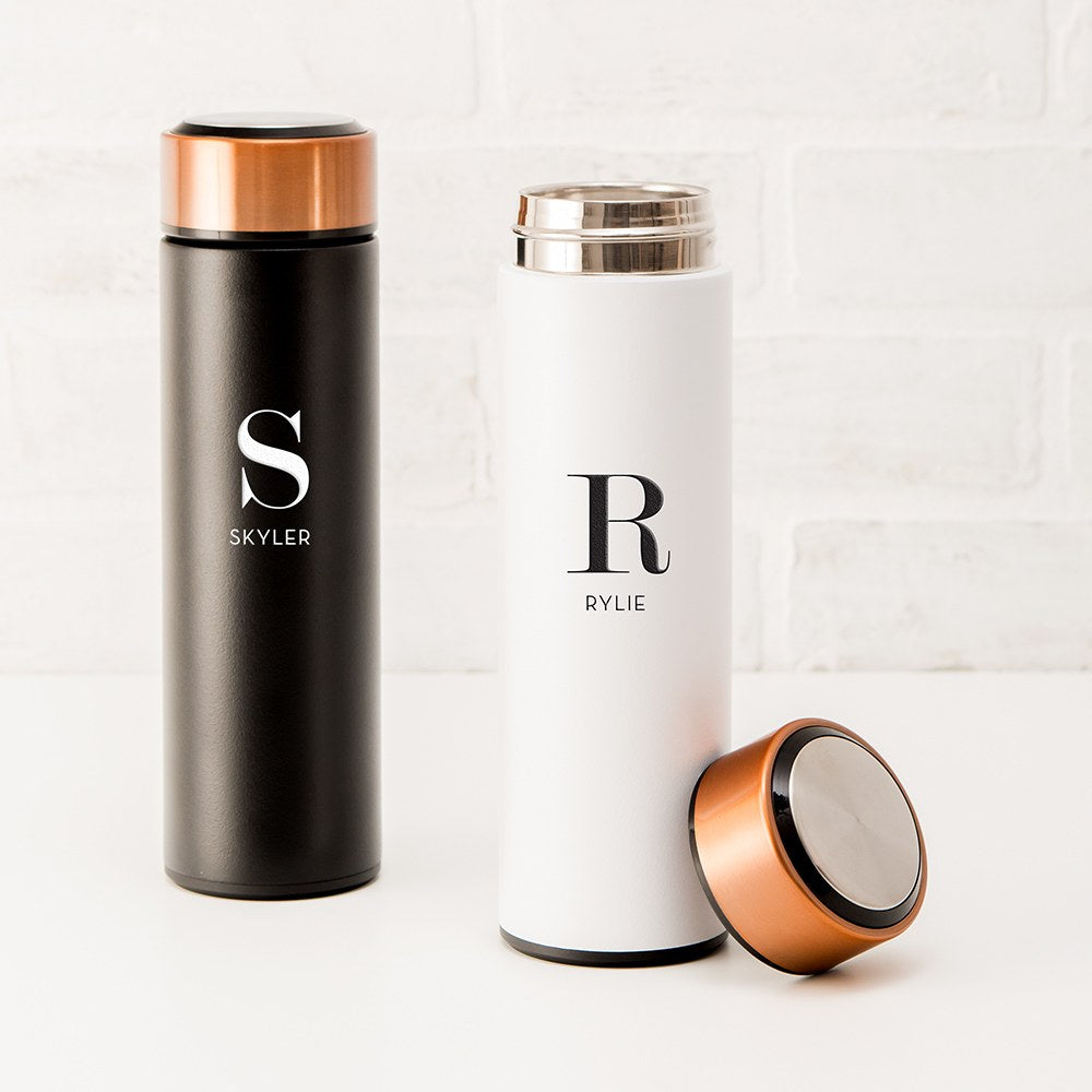 Personalized Stainless Steel Cylinder Travel Bottle - Modern Serif Initial - Vispro Designs