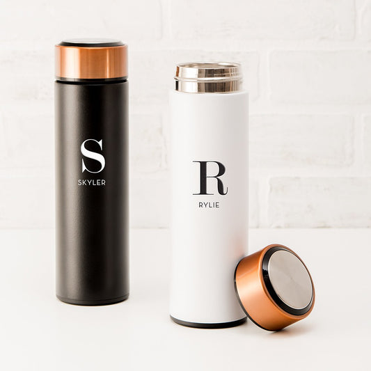 Personalized Stainless Steel Cylinder Travel Bottle - Modern Serif Initial - Vispro Designs