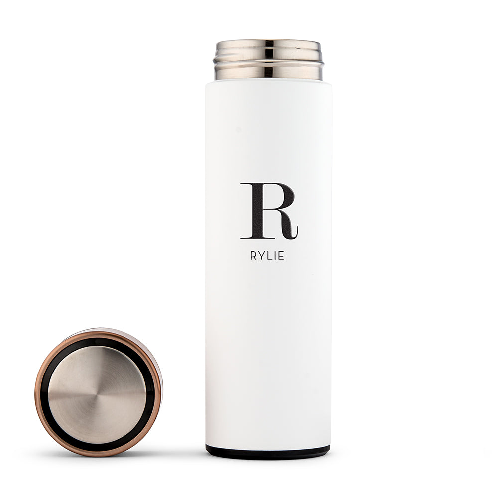 Personalized Stainless Steel Cylinder Travel Bottle - Modern Serif Initial - Vispro Designs