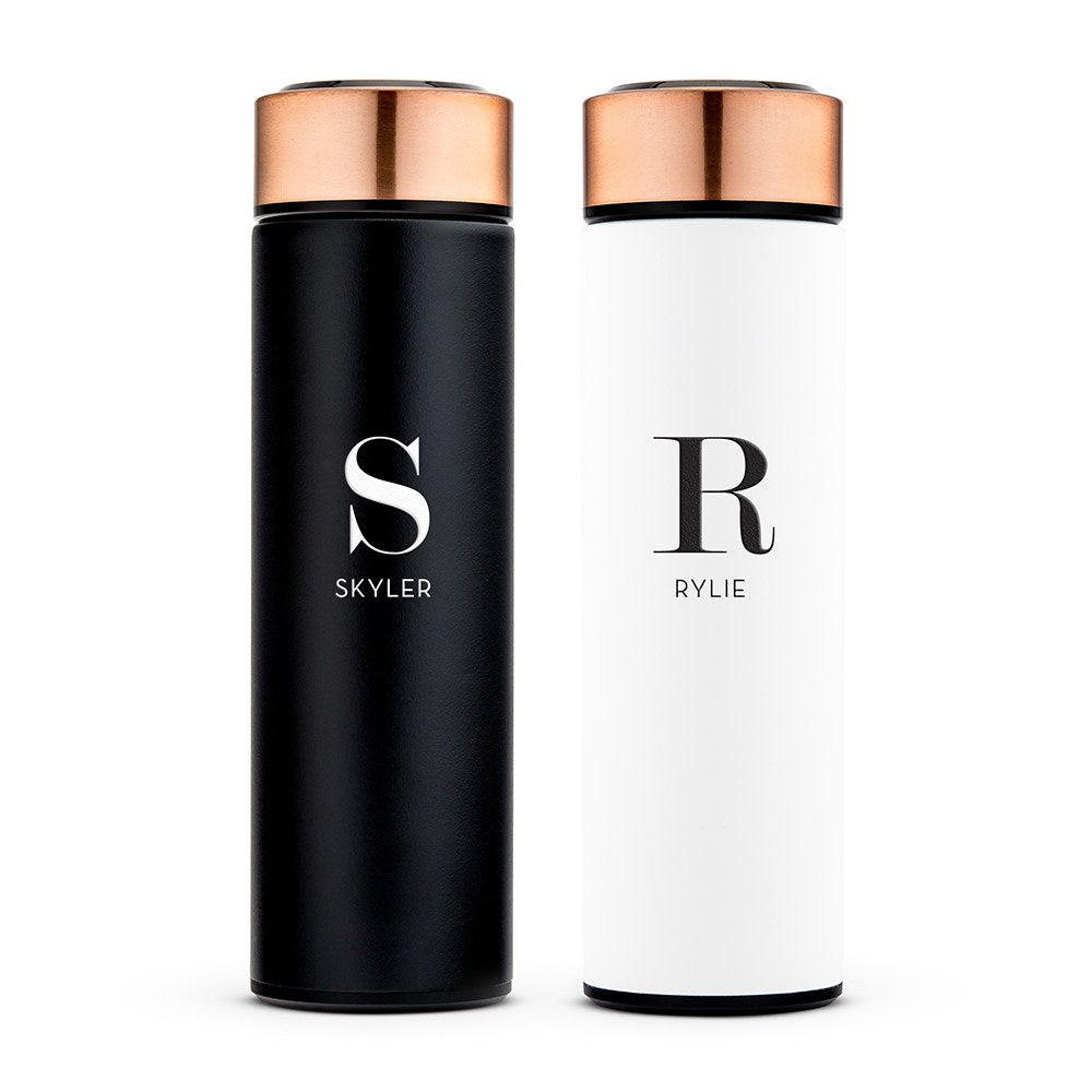 Personalized Stainless Steel Cylinder Travel Bottle - Modern Serif Initial - Vispro Designs