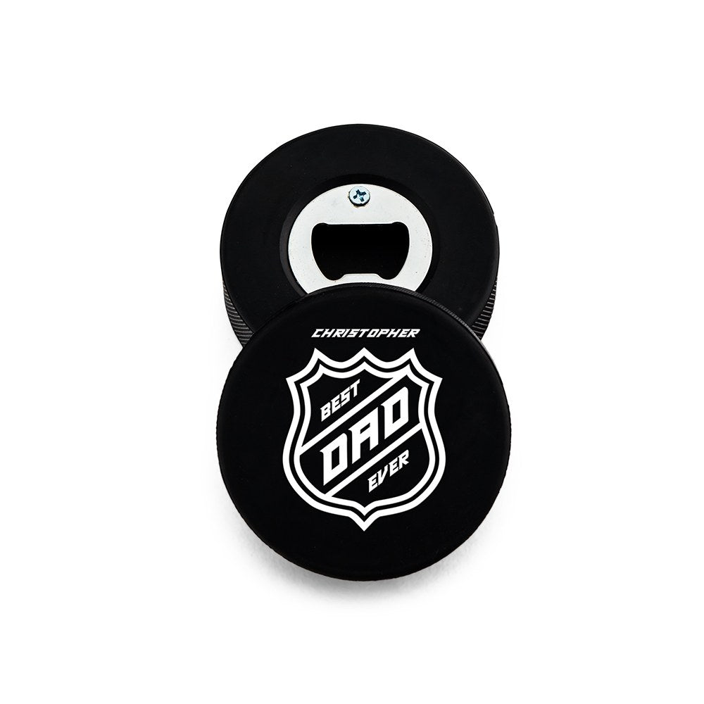 Custom Hockey Puck Bottle Opener Gift - Best Dad Ever - Vispro Designs