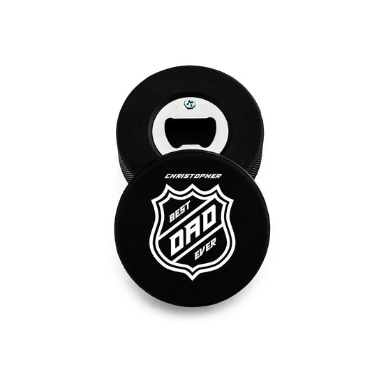 Custom Hockey Puck Bottle Opener Gift - Best Dad Ever - Vispro Designs